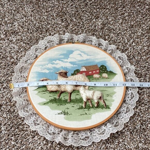 Vintage Sheep Farm Lace Embroidery Hoop Wall Art - Picture 4 of 7